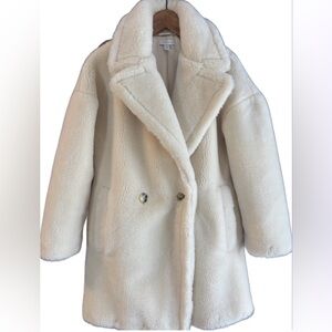 Topshop Ivory Faux Shearling Double-Breasted Short Coat, Size M